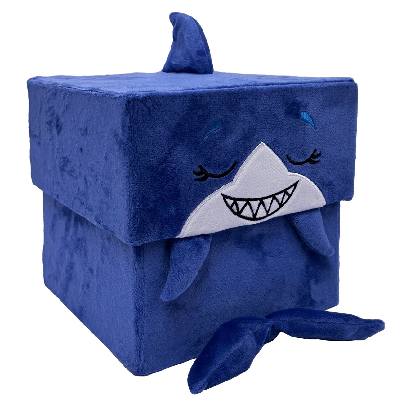 Happy Nappers: Adorable Storables - Shark - Blue & White - 8” Character Box & Surprise 8” Plush Toy w/ Weighted Paws, Square Storage Bin, Kids Age 1+